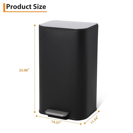 LinTimes Stainless Steel Step Trash Can 8 Gallon (30L) - Soft-Closing Lid, Foot Pedal Operated, Removable Basket,Design for Kitchen, Office, Living Room