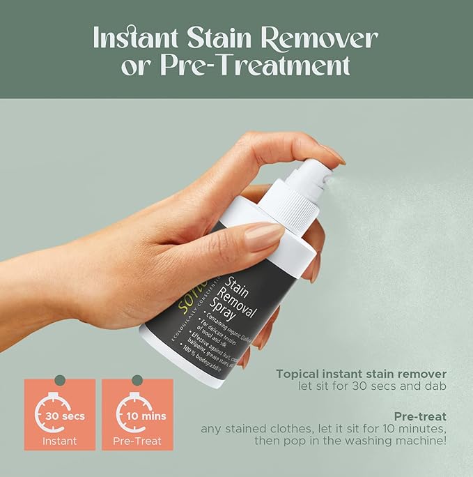 Sonett Organic Stain Removal Spray [Pack of 2]- Effective Stain Remover For Clothes Against Fruit, Pen, Grease Stains- Natural Instant Spot Remover For All Fabric Types- Vegan Clothes Stain Remover