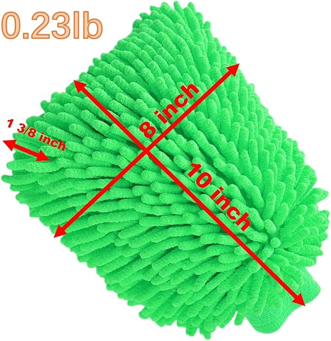 Green Chenille Microfiber Dusting Mitt, 10.5x8 Inch, Electrostatic, Reusable, Scratch-Free, No-Dust Fly Duster for Sensitive Surfaces