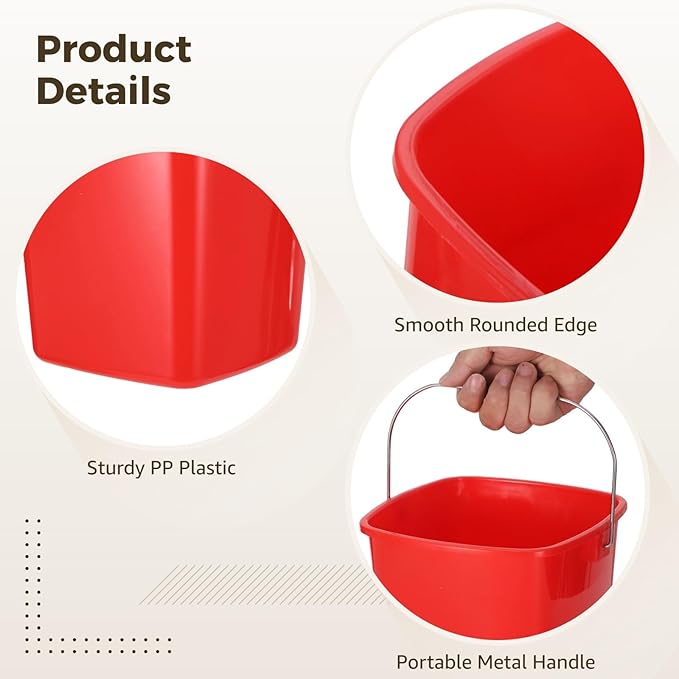 yeesport 6 Pcs Cleaning Buckets, Square Plastic Buckets with Metal Handles, Red & Green Square Caddies, Small Cleaning Pails for Home, Office, and Car Cleaning, 3 Towels Included
