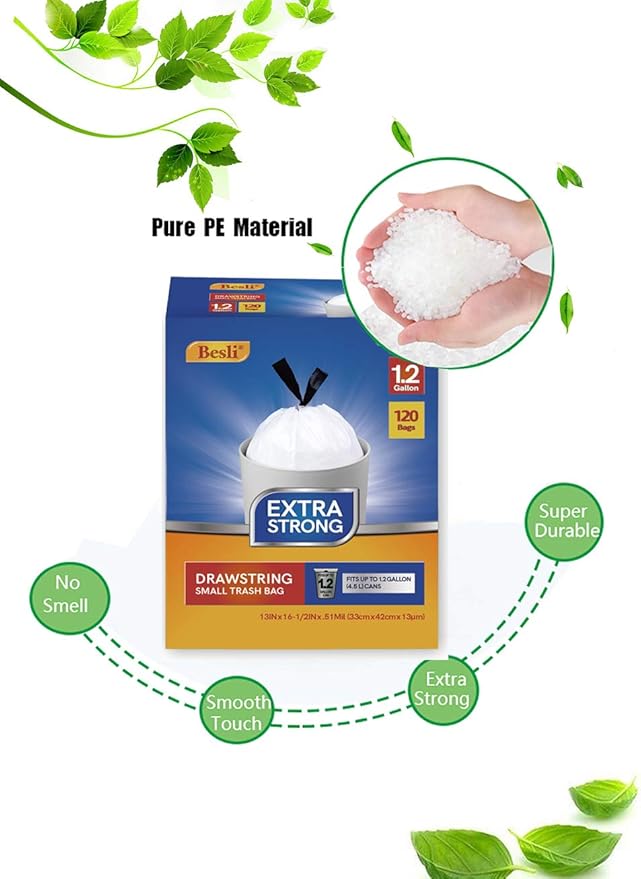 Besli 1.2 Gallon Drawstring Trash Bag Small Garbage Bag,120 Counts (White, 1.2 Gallon)