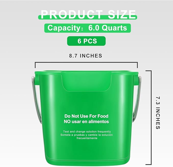 6 Pcs 6 Quart Cleaning Bucket Small Sanitizing Square Bucket Detergent Pail for Home Commercial Restaurant Kitchen Office School (Green)