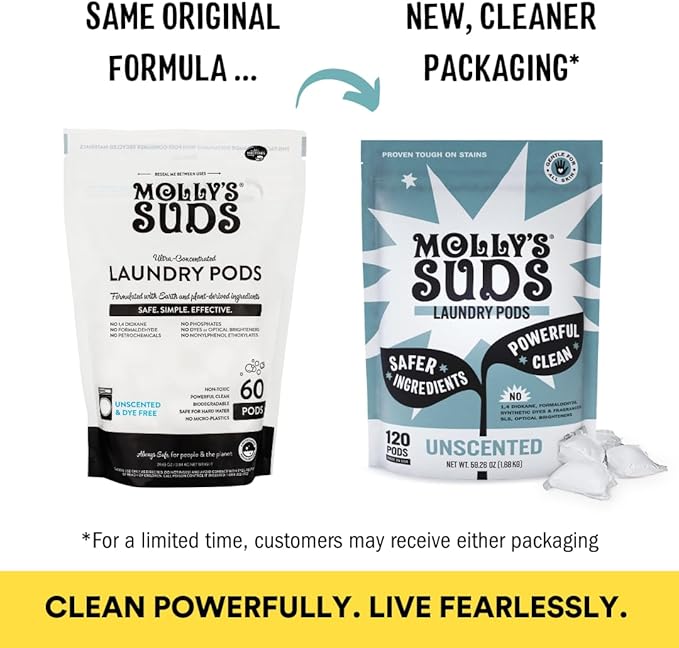 Molly's Suds Laundry Detergent Pods | Clean Detergent for Sensitive Skin | Ultra Concentrated and Stain Fighting | Unscented - 60 Count