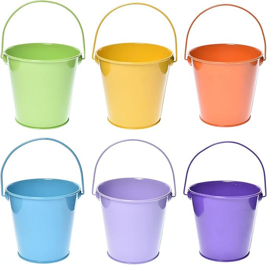 Small Metal Buckets with Handle, 6 Pack 4.3 inch Colored Galvanized Bucket for Kids,Classroom,Crafts,and Party Favors (Multi-Colored, 4.3" Top)