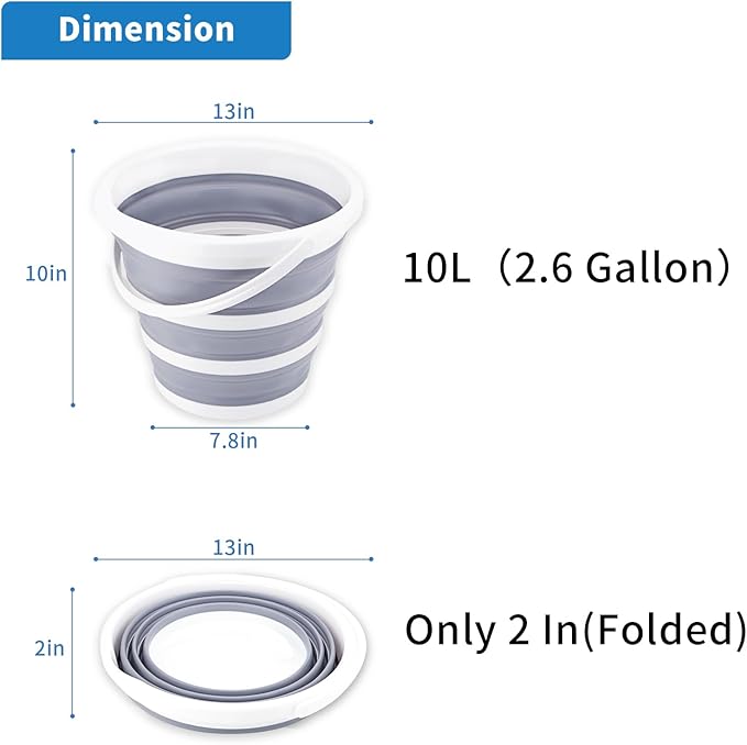 2 Pack Collapsible Buckets 10L 2.6 Gallon Cleaning Bucket Mop Bucket Folding Foldable Portable Small Plastic Water Supplies for Outdoor Garden Camping Fishing Car Wash Space Saving