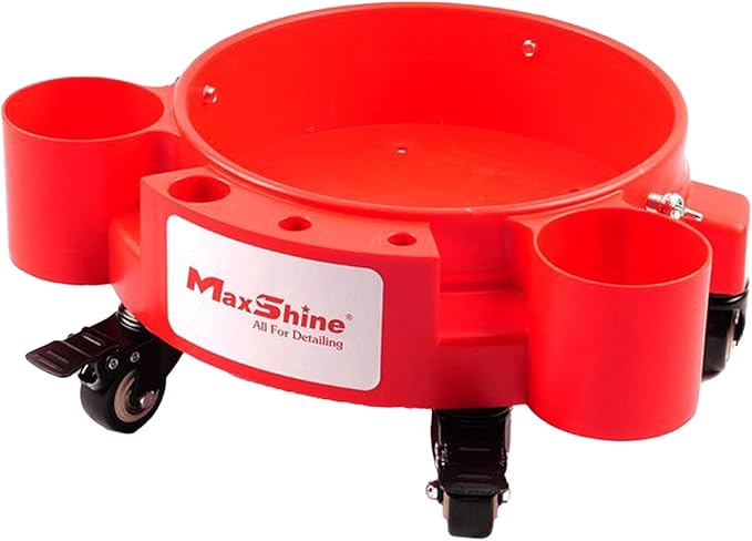 Maxshine Bucket Dolly | Fits 3–5 Gallon Detailing Buckets | Heavy-Duty Mobile Car Wash Dolly with 360° Swivel Wheels, Bottle & Brush Holders, Locking Screws, Auto Detailing Organizer