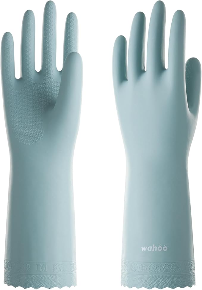 LANON wahoo Skin-Friendly Cleaning Gloves, Unlined Dishwashing Rubber Gloves, Kitchen, Non-Slip, Surf Spray, Large