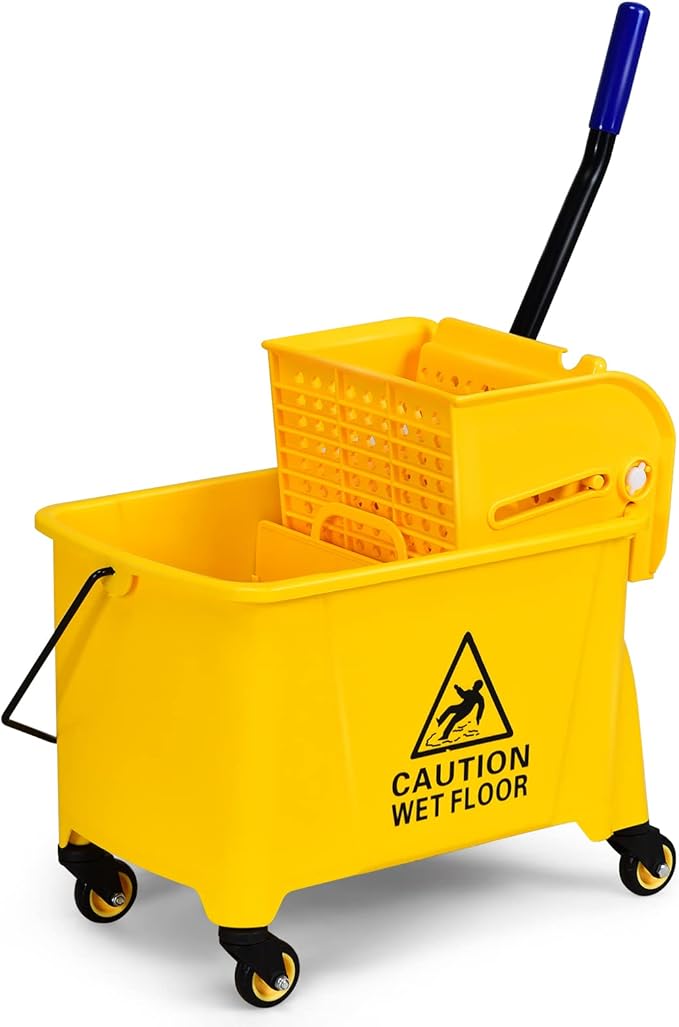 ARLIME Mop Bucket with Wringer On Wheels, 21 Quart Capacity Portable Wringer Trolley on Wheels, Side Press Floor Cleaning Wavebrake w/Handle, Mop Bucket for Home, Commercial, Restaurants