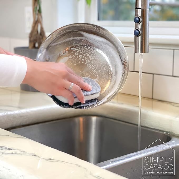 Kitchen Dish Cleaning Sponges - Pack of 6 | Non-Scratch & Fast-Drying | Reusable Scrubbers for Kitchen & Household Use | Stylish Black & White Design