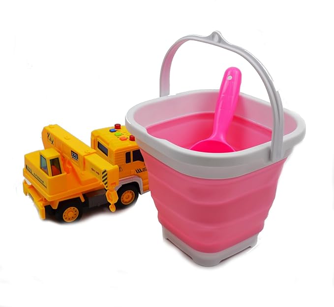 SAMMART 2.6L (0.68 Gallon) Super Mini Sqare Collapsible Plastic Bucket - Foldable Square Tub - Portable Fishing Water Pail - Space Saving Outdoor Waterpot (1, White/Pink)