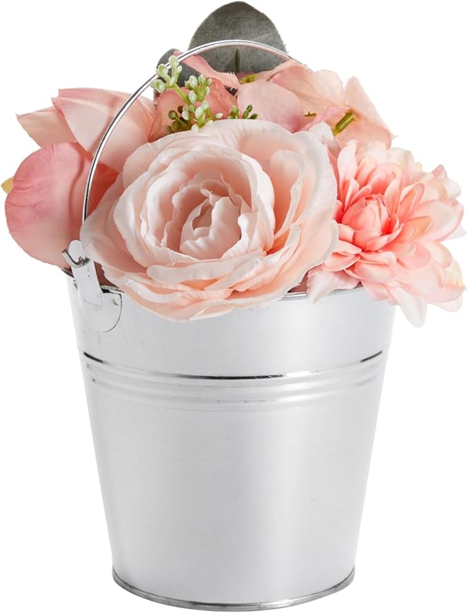 Juvale Galvanized Metal Buckets - 12 Pack, Silver, 4.7 in - Mini Metal Buckets with Handles for Party Decorations & Crafts