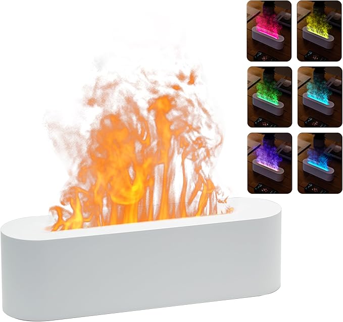 Essential Oil Air Diffuser Flame Colorful Water Vapor Fire Fireplace Humidifier for Aromatherapy Aroma Therapy Machine Room Bedroom,Flame Diffuser for Essential Oils,White