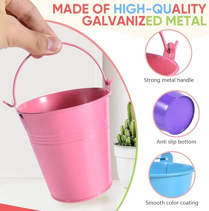 OBTANIM 7 Pack Colorful Metal Buckets with Handle Galvanized Ice Pails for Plants, Succulents, Party Favors Organizing, Rustic Home Decor or Classrooms Pencil Storage (4 x 2.8 inch)