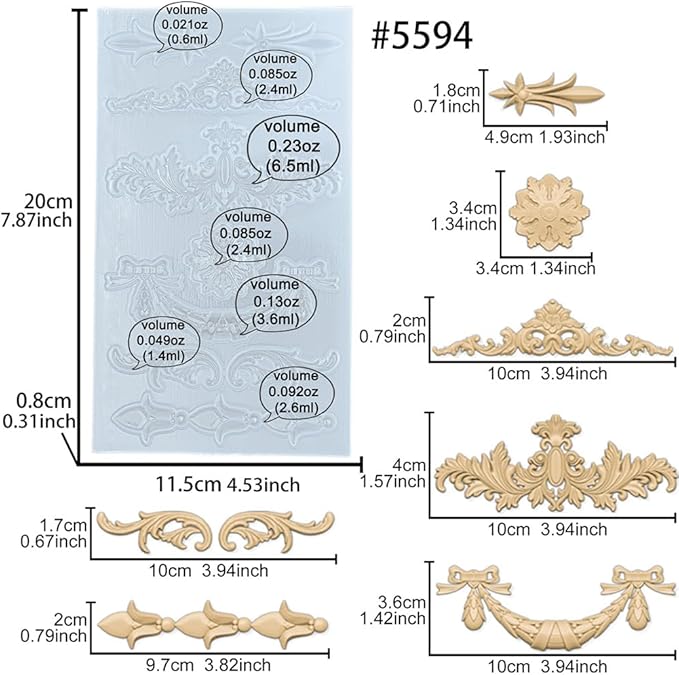 Silicone Mold for Polyclay Air Dry Clay Plaster Crafts Rococo Bow Swag