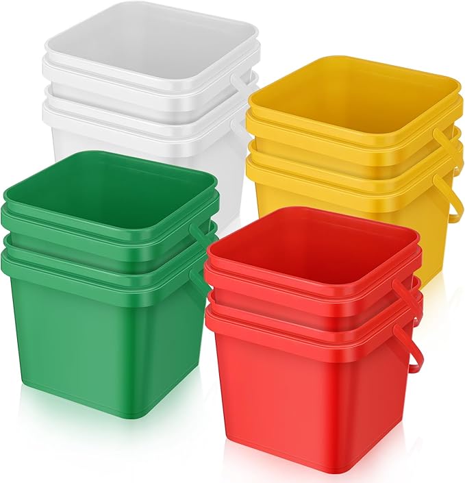 Mifoci 8 Pcs Plastic Bucket 5 Quart Square Cleaning Bucket Utility Small Pail with Handle for House Cleaning Storage Livestock Feeding Car Washing (Red,Yellow,White,Green)