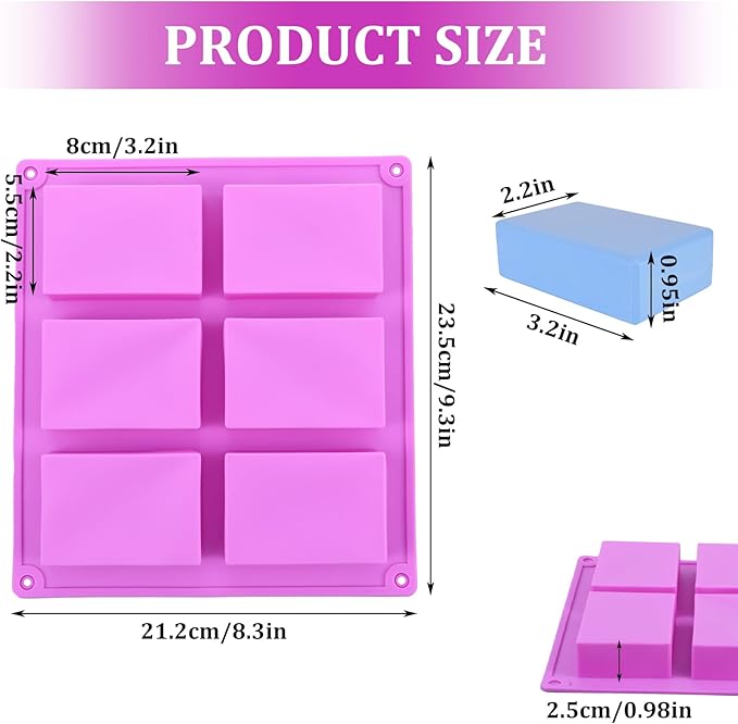 10 Pack Silicone Soap Molds, 6 Cavities Rectangle Silicone Soap Mold, Great for Homemade Craft Soap Bar Mold, DIY Chocolate Molds, Cake Molds & Ice Cube Trays - Just Pop Out (Purple)