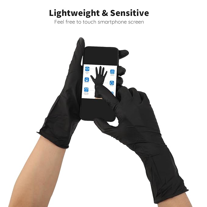 Segbeauty Black Gloves Reusable, 12 INCH Thickened Prolonged Powder Free Non-Latex Rubber Gloves, 16 Counts Washable Cleaning Glove Work Mechanic Glove Hair Dye Accessories Tattoo Supplies Medium