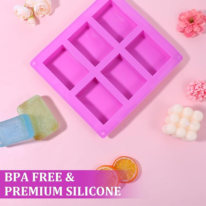 10 Pack Silicone Soap Molds, 6 Cavities Rectangle Silicone Soap Mold, Great for Homemade Craft Soap Bar Mold, DIY Chocolate Molds, Cake Molds & Ice Cube Trays - Just Pop Out (Purple)