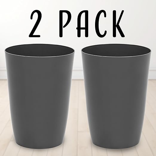 Mini Waste Basket - Pack of 2 Durable Small Plastic Garbage Trash Can Bin - Lidless Open-Top Rectangular Slim Profile for Compact Spaces - Suitable for Home, Bathroom, Office, Bedroom & More, Grey