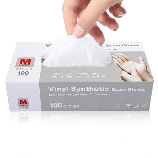Disposable Medical Clear Vinyl Exam Gloves Industrial Gloves - Latex-Free & Powder-Free 100PCS - Medium
