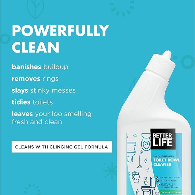 Better Life Toilet Bowl Cleaner - Tea Tree & Peppermint Scent Cleaning Gel - Liquid Bathroom Cleaners for Household - 24oz