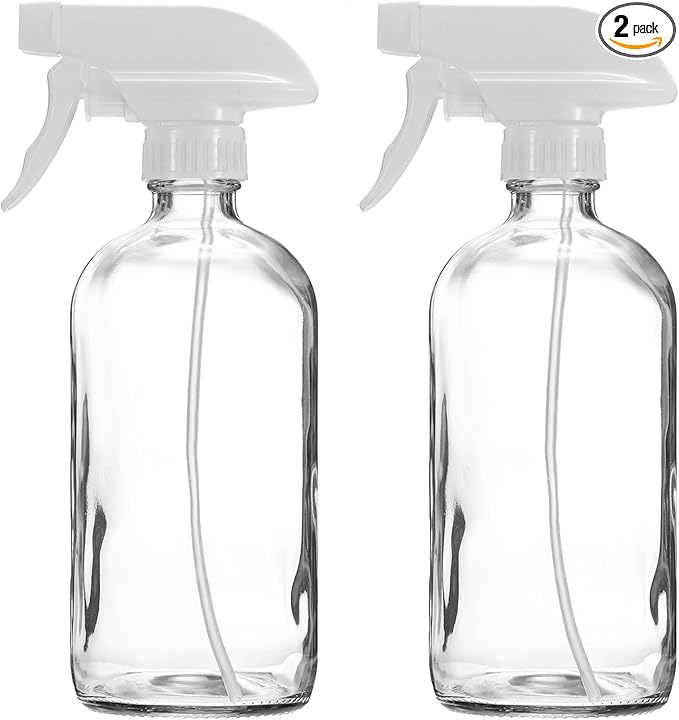 PATIKIL 16oz Glass Spray Bottles, 2pcs Nozzle Leak Proof Empty Water Mist Stream Sprayer with Silicone Sleeve for Cleaning Solutions Plants Hair, White Clear