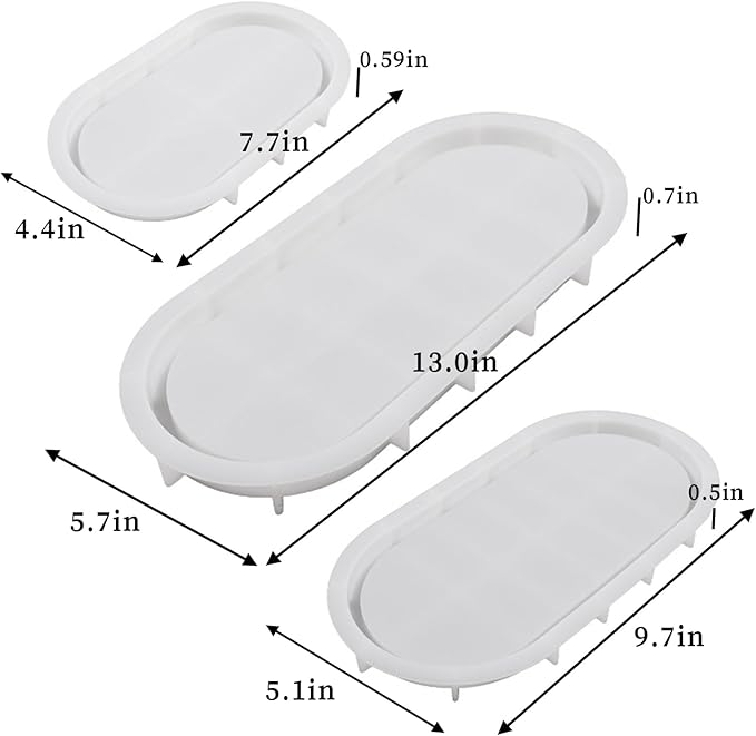 Wehous 3PCS Oval Tray Silicone Molds, Different Size Tray Resin Concrete Mold Large Rolling Tray Molds Storage Molds for Epoxy Resin Casting Container Candle Jewelry Holder Plates Mold Craft Decor