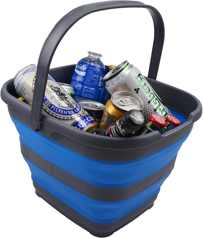 SAMMART 10L (2.6 Gallon) Collapsible Rectangular Handy Basket/Bucket (Grey/Blue, 1)