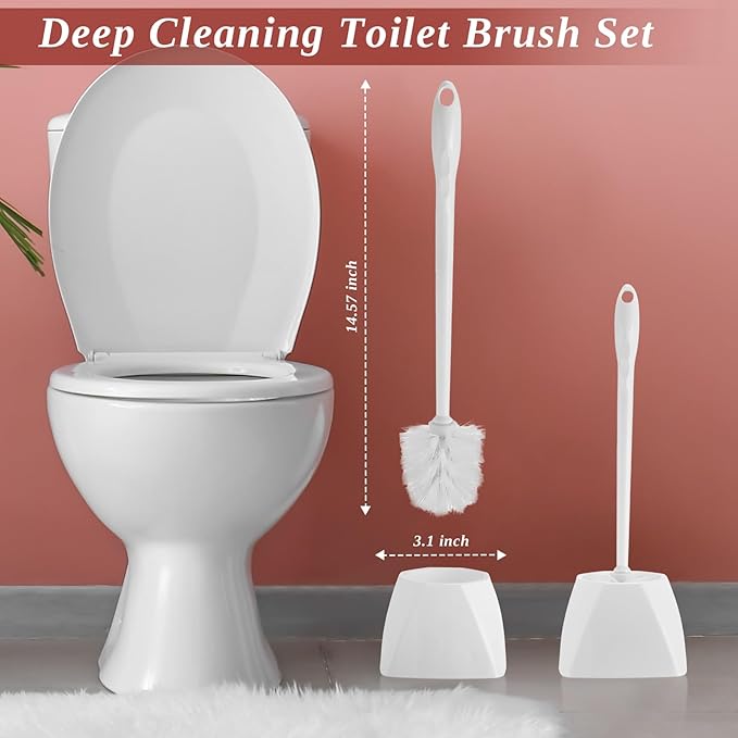 15 Sets Toilet Holder and Brush Set 16.14 Inch Toilet Bowl Cleaner Brush with Caddy Bathroom Scrub Plastic Scrubber with Long Handle for Bathroom Cleaning, Easy to Assemble(White)