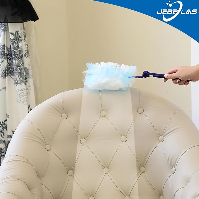 JEBBLAS Disposable Blue Duster Including 1 Long Handle, 1 Short Handle and 20 Duster Refills, Electrostatic Duster Kit, Heavy Duty Extender Handle Starter Kit