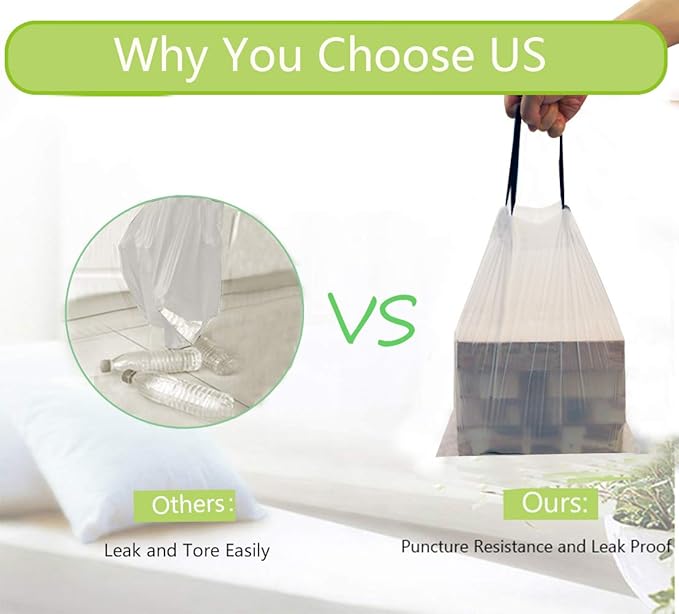 Besli 1.2 Gallon Drawstring Trash Bag Small Garbage Bag,120 Counts (White, 1.2 Gallon)