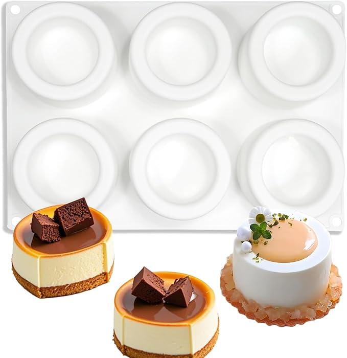 Large Mousse Chocolate Silicone Molds, 6-Cavity Round Ice Shot Glass Molds for Ice Shot Glass Cookie Candy Dessert Pudding Dessert Pan
