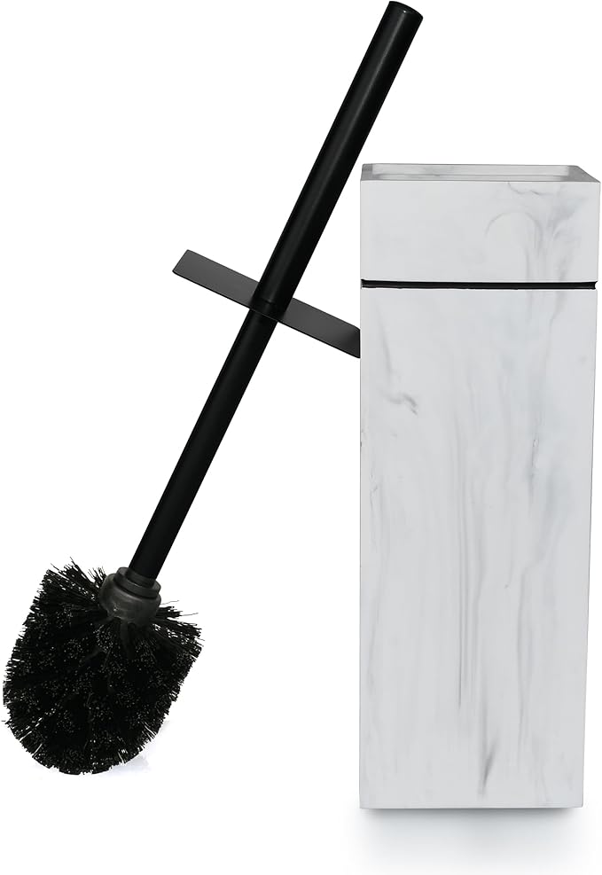 Black Line Design Resin Toilet Bowl Holder and Brush Set, Stylish Bathroom Cleaning Tool with Durable Bristles, Compact and Functional