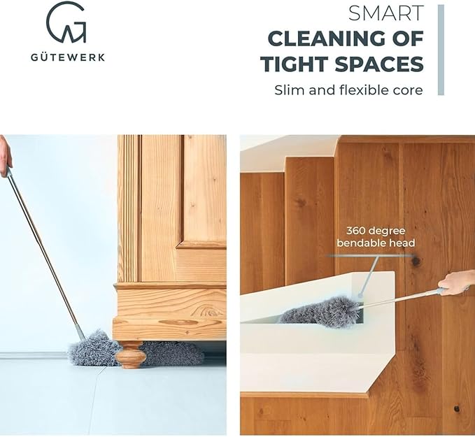 Extendable Feather Duster, Microfiber Duster, Ceiling Fan Duster, Feather Dusters for Cleaning, Dust Cleaner, Cobweb Duster - Electrostatic Bendable Head - up to 100 Inch