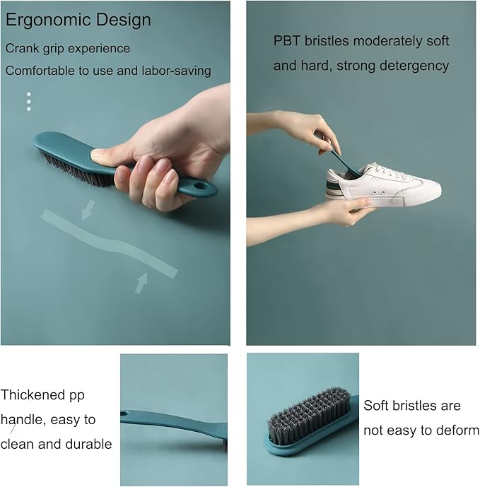 Household Cleaning Brush Soft Bristle Laundry Brush Shoe Stain Remover Brush Comfort Grip Nylon Brushes for Fabric Clothes Carpet Floor Pack of 2 Shoes Cleaner Brush, Blue and Gray