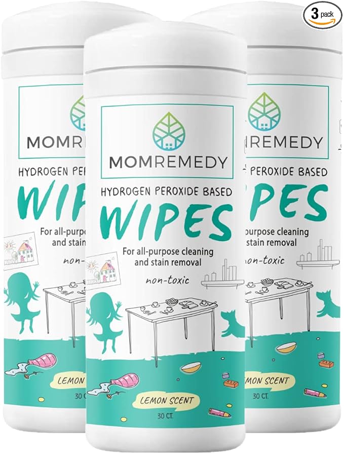 MOMREMEDY Hydrogen Peroxide Cleaning Wipes | All Purpose Cleaner and Stain Remover | Multipurpose for Kitchen, Bathroom, All Surfaces