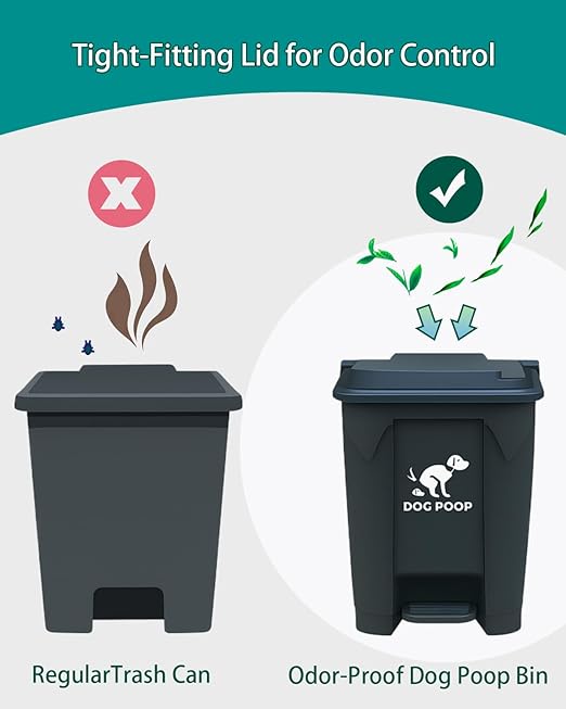 Dog Poop Trash Can Outside – 20L Outdoor Pet Waste Bin with Foot Pedal Lid, Removable Inner Bucket & 100 Bags – Waterproof, Odor Control Trash Can for Backyard, Patio, Garden