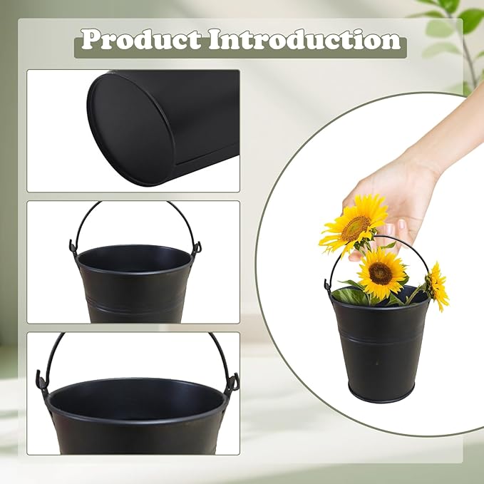 24 Packs Mini Metal Buckets with Handles,5 x 3.5 x 4.7 Inch Black Mini Iron Pail Small Galvanized Tin Pails for Events, Classroom, School Storage, Succulents, Rustic Home Decor