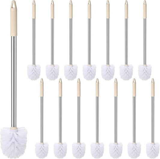 15 Pack Toilet Brush 18.5 Inch Toilet Bowl Brush Bathroom Cleaning Supplies White Stainless Handle Toilet Scrubber Brush for Deep Cleaning