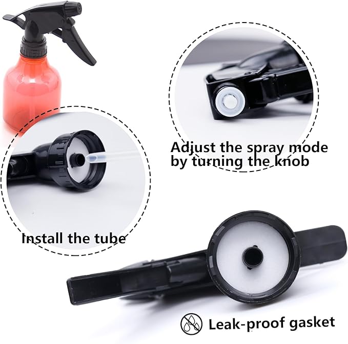 6pcs Spray Bottle Replacement Nozzle Mist Spray & Stream Sprayer Reusable with Tube Tops Fit Standard 28/400 Neck Bottles for Kitchen, Garden and Office Cleaning Supplies