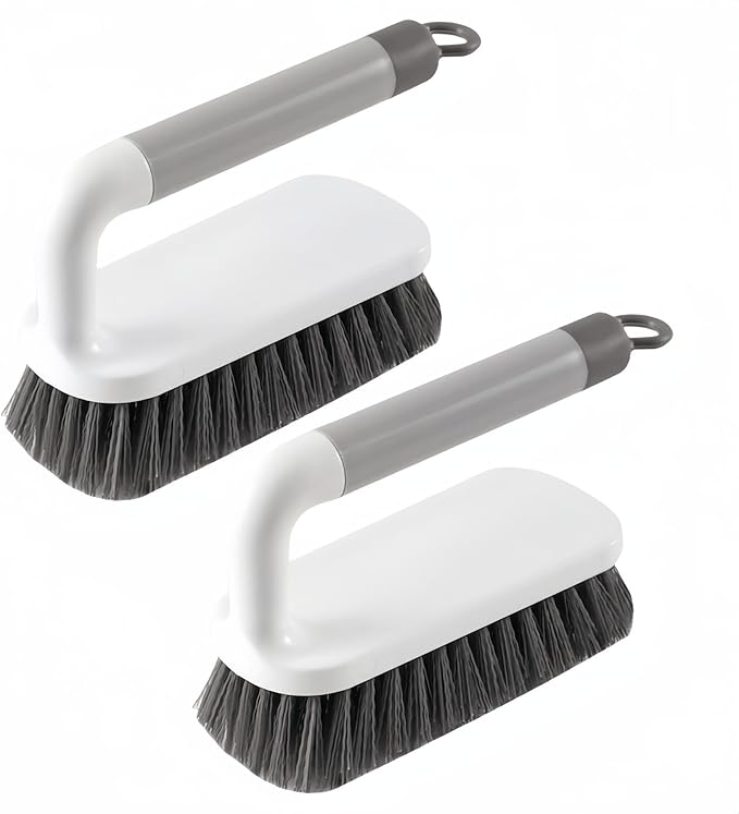 Scrub Brush, Scrubbing Cleaning Brushes, Heavy Duty Cleaning Brushes with Handle, for Shower, Bathroom, Carpet, Kitchen and Bathtub Scrubber, 2 Pack (Grey)