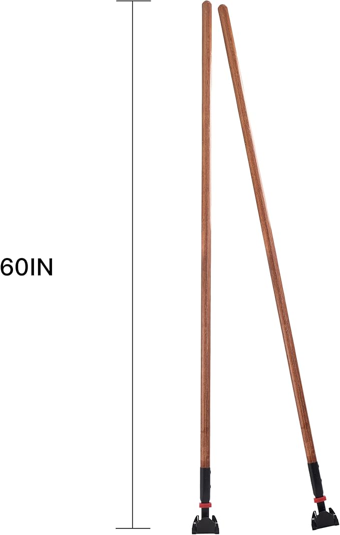 Matthew Cleaning Commercial Quick-Change Dust Mop Handle with Clip-on Metal Gripper for Heavy Duty Mop Head Replacement Holder, Lacquered Wood 60 inch 12packs-Natural