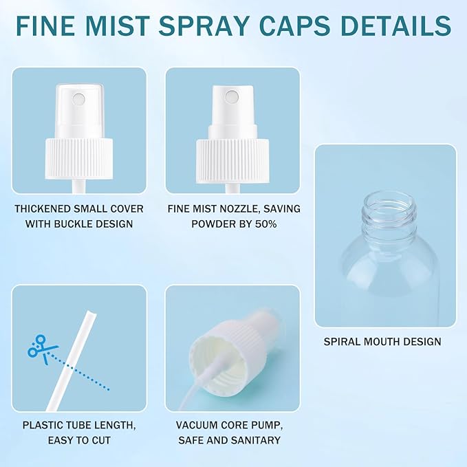 24 Pack Spray Bottle Top, Spray Bottle Nozzle Replacement, 24/410 Fine Mist Spray Caps with 5.9" Dip Tube, Plastic Sprayer Pump for Toners and Essential Oil Bottles, Home, Kitchen White
