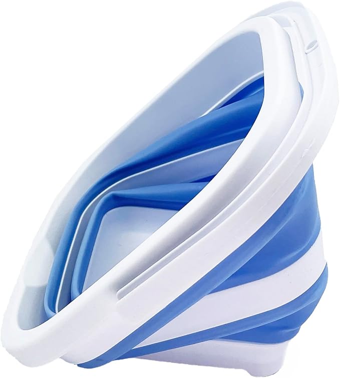 SAMMART Collapsible Rectangular Cleaning Bucket 5L (1.3 Gallon)- Foldable Camping Beach Sand Water Pot Pail- Portable Space Saving Tub for Household, Outdoor Car Washing (White/Baby Blue)