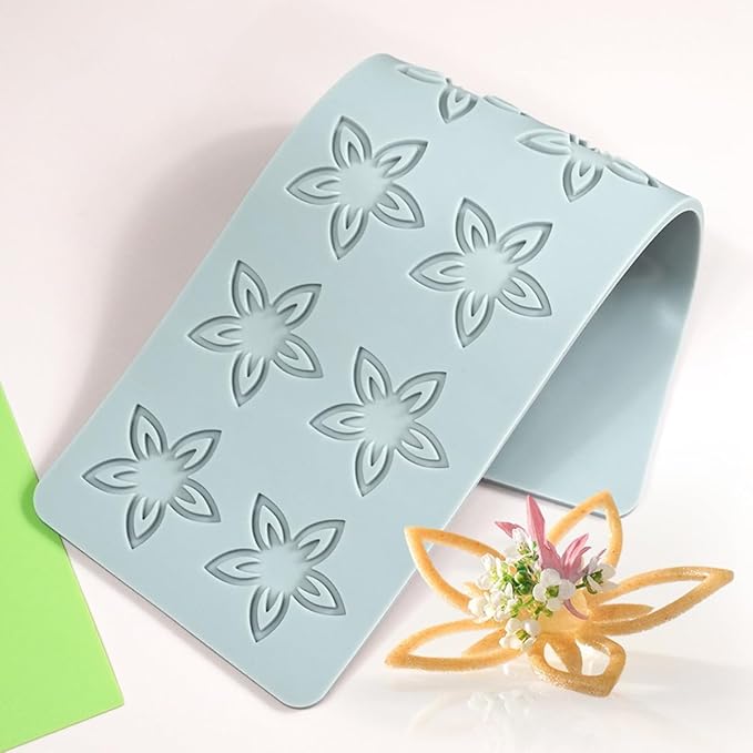TUKE Tuille Mold Flower Chocolate Silicone Mold 3D Hollow Fondant Mold Cake Topper Hollow Silicone Mold Candy Mold Lace Mat for Cake Decorating Chocolate Fondant Tuille (Flower J_9.84x3.2x0.12inch)