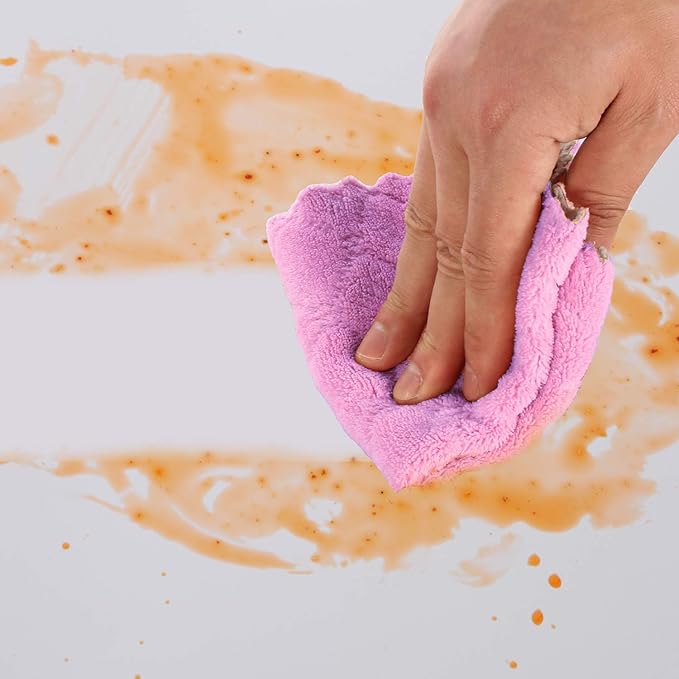 Cleaning Cloths Kitchen Towels Microfiber Washcloths Lint Free Dish Cloth Reusable Dishtowels Household Super Absorbent Fast Drying, 10"x10", Pack of 5 (Purple-Grey)