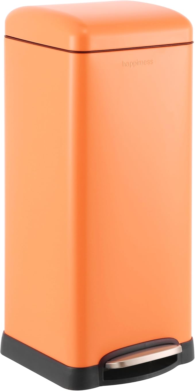 happimess HPM1007G Betty Retro 8-Gallon Step-Open Trash Can, Fingerprint Resistant, Modern, Minimalistic for Home, Kitchen, Laundry Room, Office, Bedroom, Bathroom, Carrot Cake