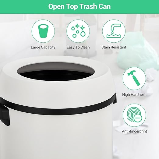 Garvee 17 Gallon/65 Liter Trash Can, Fingerprint-Proof Stainless Steel Open Top Garbage Can, Heavy Duty Commercial Round Trash Bin for Restaurant, Home, Office,White