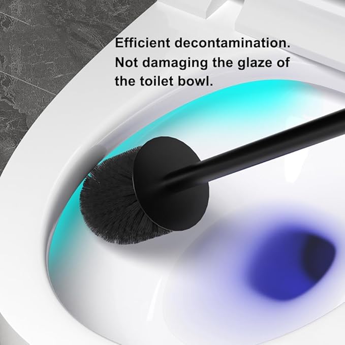 Toilet Brush and Holder Set Wall Mount or Freestanding KWQKEM Modern Toilet Bowl Cleaners Brush and Holder with Lid 304 Stainless Steel (Matte Black)