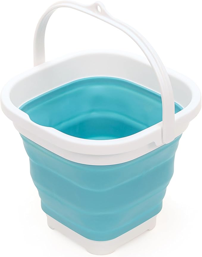SAMMART 2.6L (0.68 Gallon) Super Mini Sqare Collapsible Plastic Bucket - Foldable Square Tub - Portable Fishing Water Pail - Space Saving Outdoor Waterpot (1, Bright Blue)
